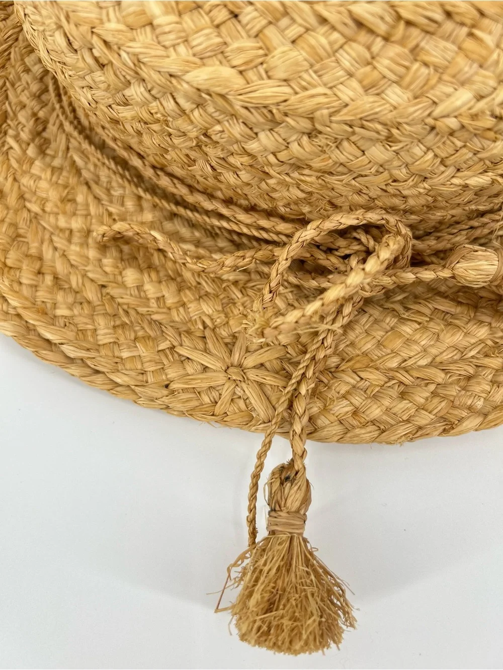 Helen Kaminski Braided Straw Sun Hat with Tassel Tie - Tan